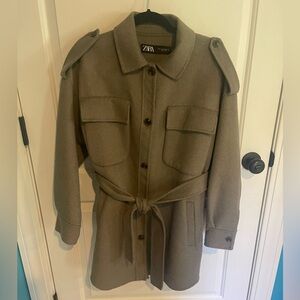 Zara Olive Green Belted Jacket